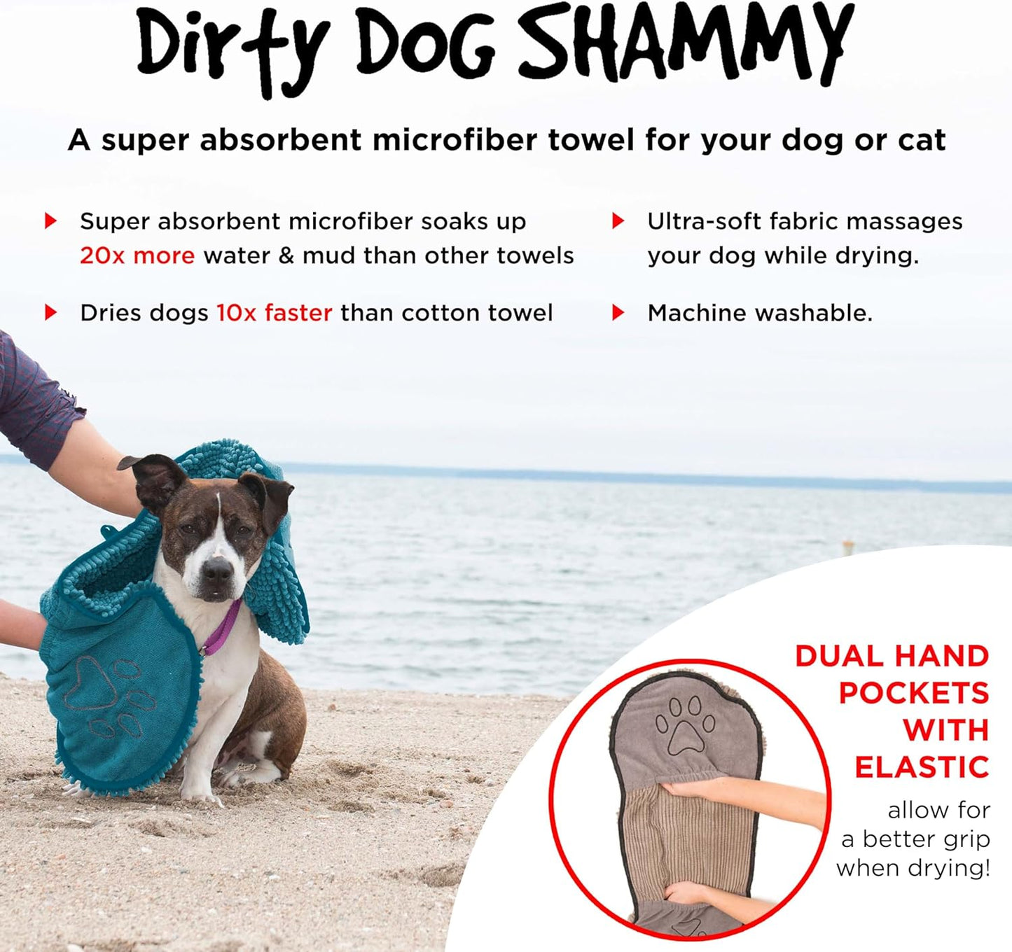 Shammy Dog Towels for Drying Dogs - Heavy Duty Soft Microfiber Bath Towel - Super Absorbent, Quick Drying, & Machine Washable - Must Have Dog & Cat Bathing Supplies | Grey 13X31