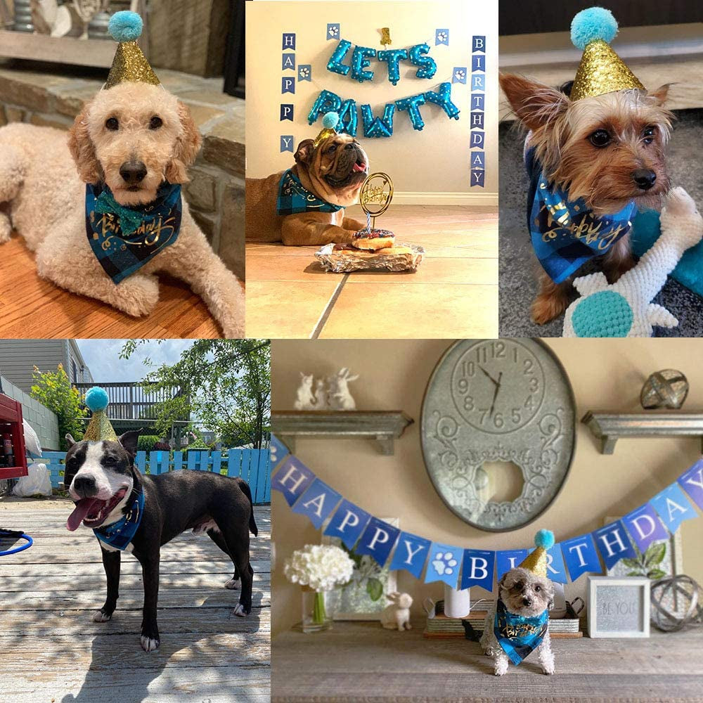 Dog Birthday Boy Bandana - Dog 1St Birthday Party Supplies - Dog 1St Birthday Hat Scarf Happy Birthday Banner Dog Boy First Birthday Outfit for Small Medium Dogs Pets (Small&Medium, Blue)