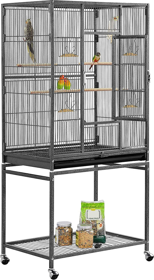 54-Inch Wrought Iron Standing Large Parrot Parakeet Flight Cage with Stand for Small Cockatiel Sun Green Cheek Conure Lovebird Budgie Finch Canary Bird