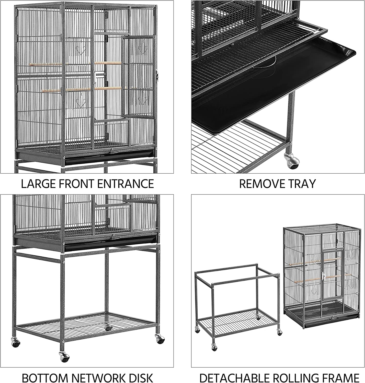 54-Inch Wrought Iron Standing Large Parrot Parakeet Flight Cage with Stand for Small Cockatiel Sun Green Cheek Conure Lovebird Budgie Finch Canary Bird