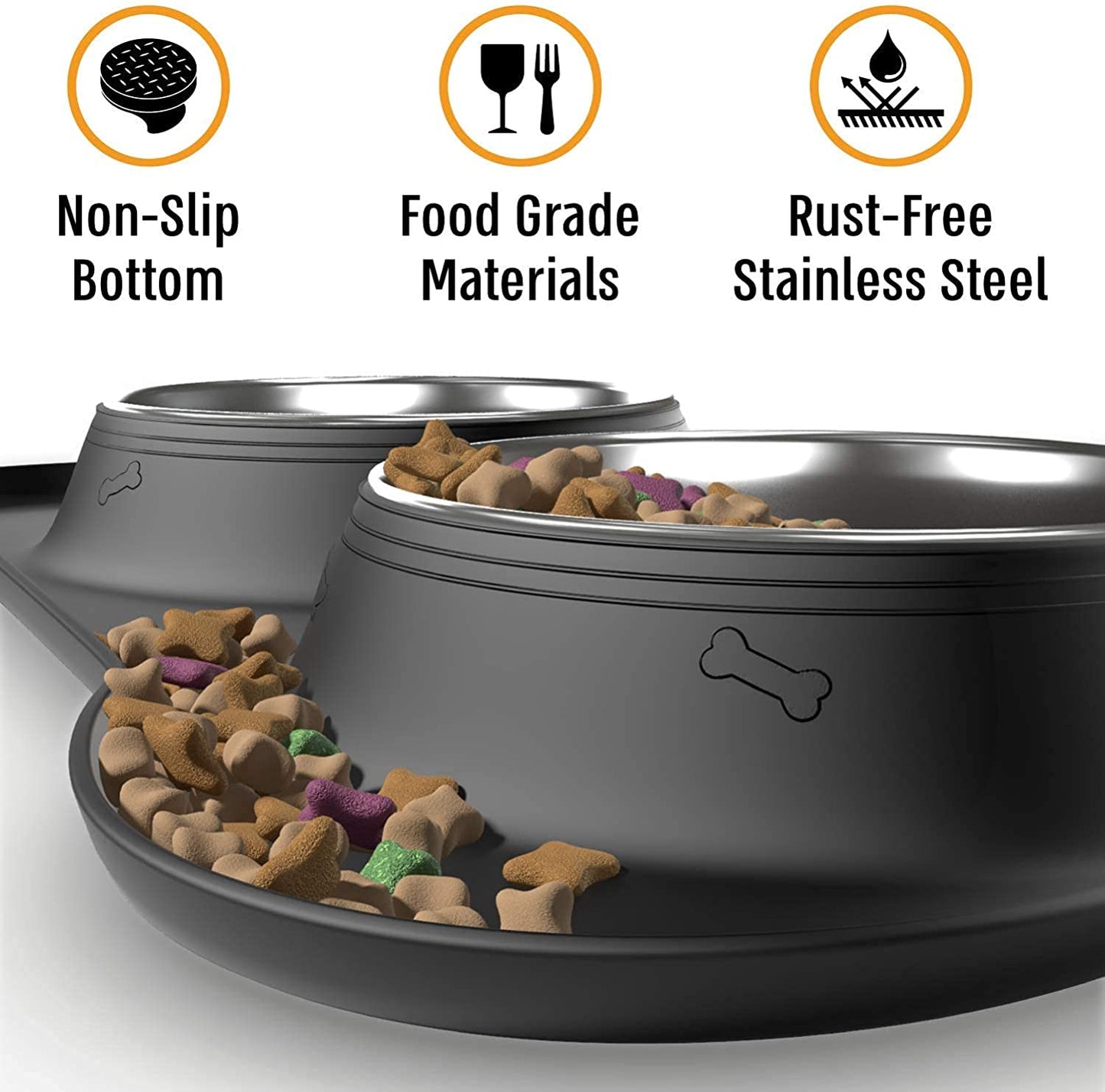 Dog Bowl Set, Stainless Steel No Spill Mess-Proof Food & Water Dog Food Bowls with Skid Resistant Silicone Mat, Dog Bowls Small Size Dog, Medium, & Large, Pet Puppy Bowls & Dog Dishes