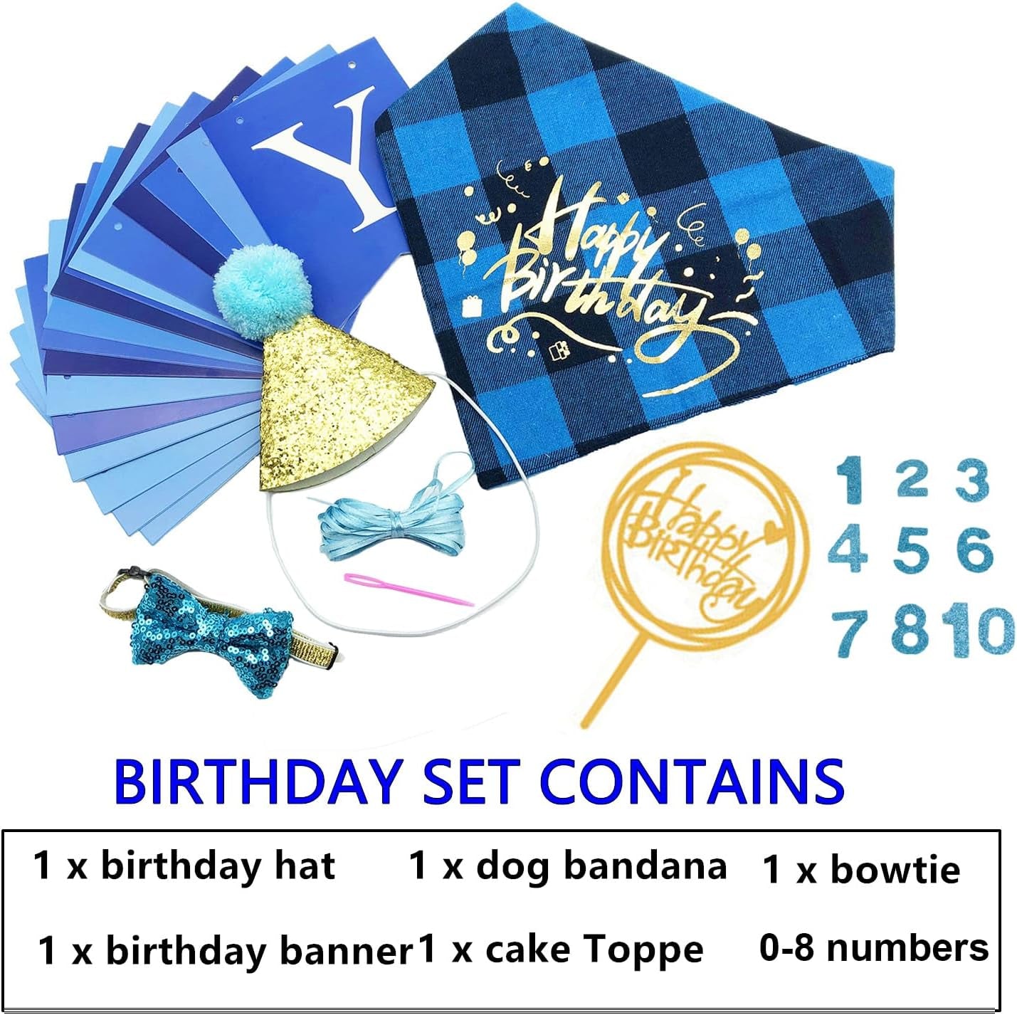 Dog Birthday Boy Bandana - Dog 1St Birthday Party Supplies - Dog 1St Birthday Hat Scarf Happy Birthday Banner Dog Boy First Birthday Outfit for Small Medium Dogs Pets (Small&Medium, Blue)