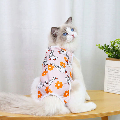 Printing Cat Sterilization Suit Anti-Licking Surgery after Recovery Pet Care Breathable Clothes Spring Summer Cat Clothing