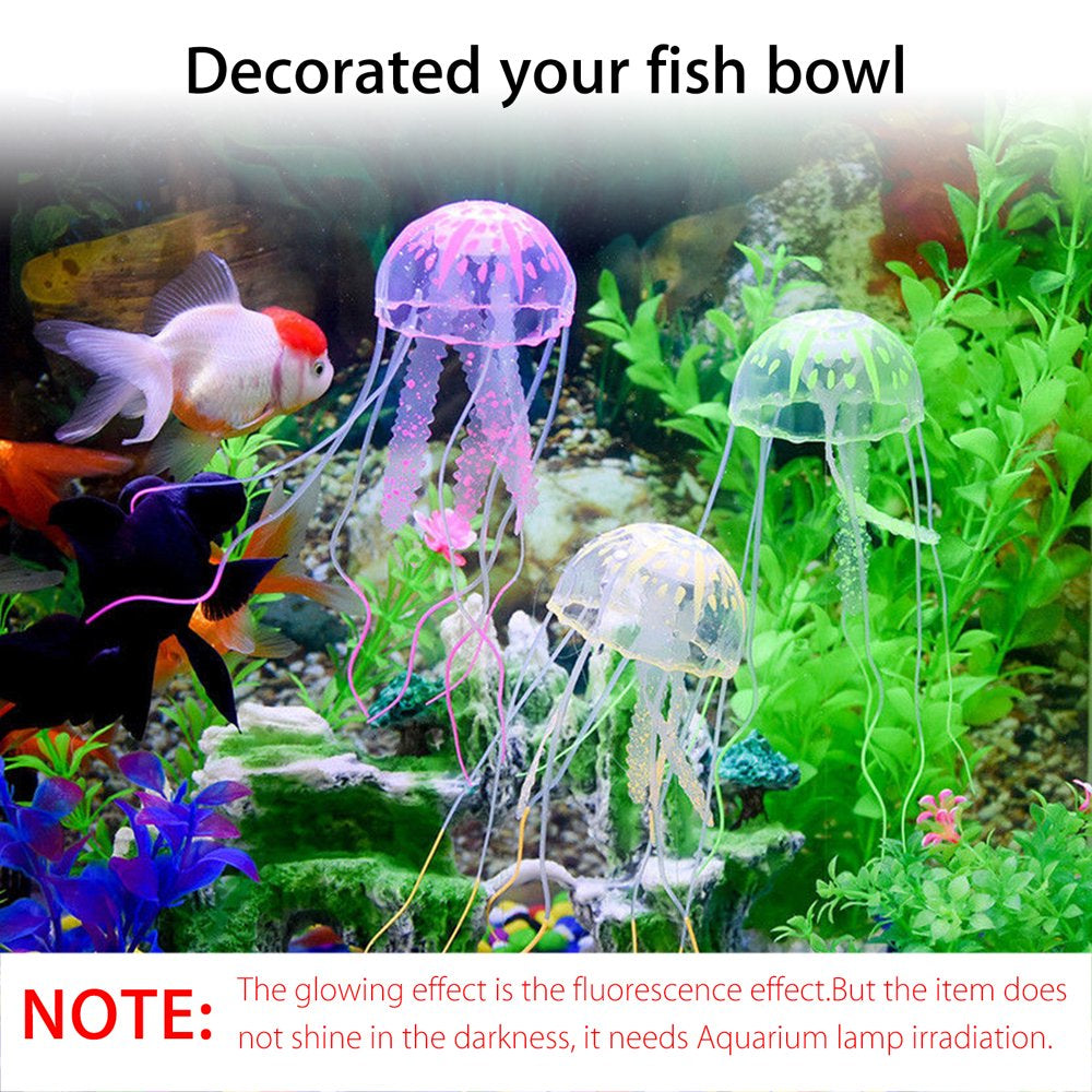 4Pcs Jellyfish Aquarium Decorations,  Glowing Effect Artificial Jellyfish Aquarium Decor, Fish Tank Ornament Silicone Decoration, Instant Suction Cup Installation