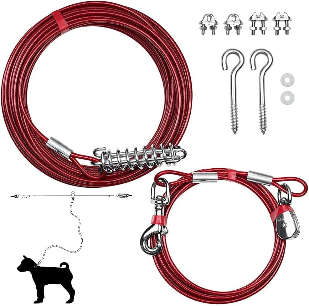 Pet Tie Out Cable for Dogs up to 90/125/ 250 Pounds, 25/30 Feet (125Lbs/ 60Ft/ Trolley)