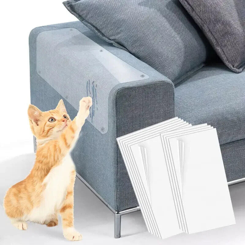 Cat Scratch Furniture Protector-12 Pack Clear Adhesive Couch Protector W/ Clips